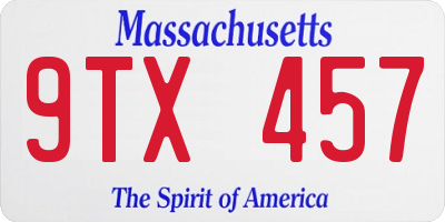MA license plate 9TX457