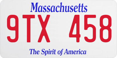 MA license plate 9TX458