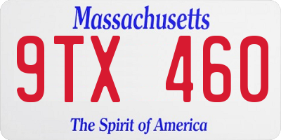 MA license plate 9TX460