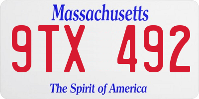 MA license plate 9TX492