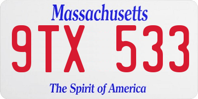 MA license plate 9TX533