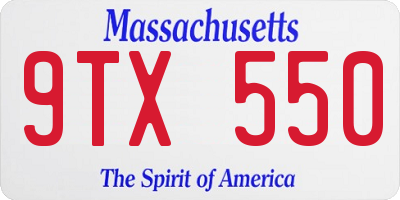 MA license plate 9TX550