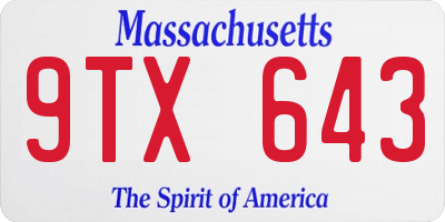 MA license plate 9TX643