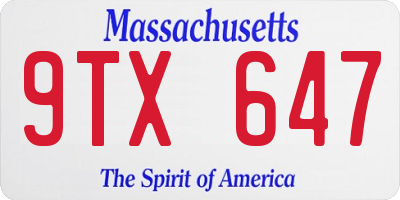 MA license plate 9TX647
