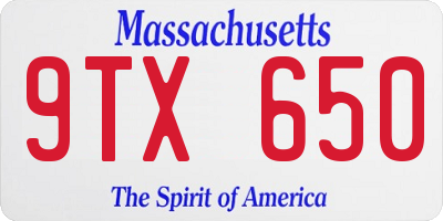 MA license plate 9TX650