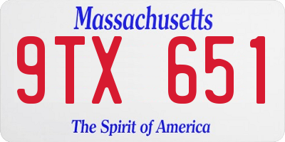 MA license plate 9TX651