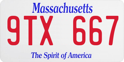 MA license plate 9TX667