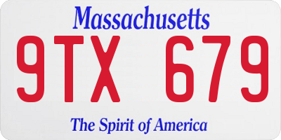 MA license plate 9TX679