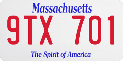 MA license plate 9TX701