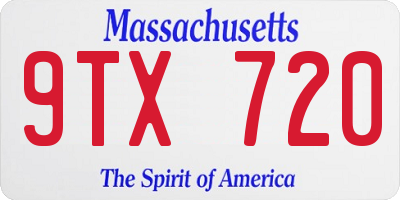 MA license plate 9TX720