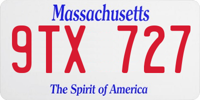 MA license plate 9TX727