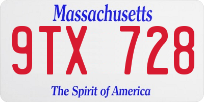 MA license plate 9TX728