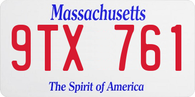 MA license plate 9TX761