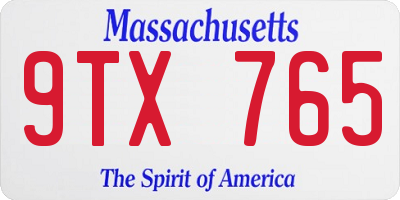 MA license plate 9TX765
