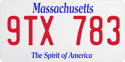 MA license plate 9TX783