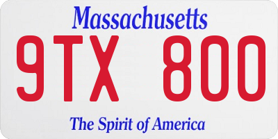 MA license plate 9TX800