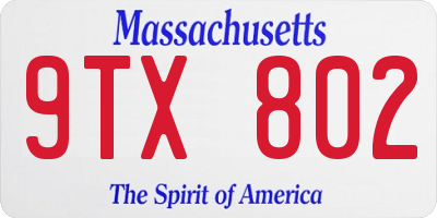 MA license plate 9TX802