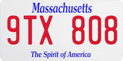 MA license plate 9TX808