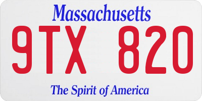 MA license plate 9TX820