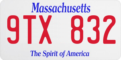 MA license plate 9TX832
