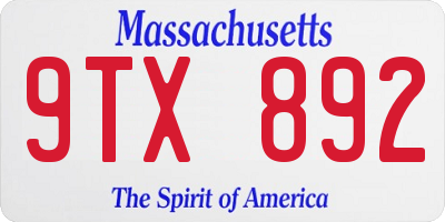 MA license plate 9TX892