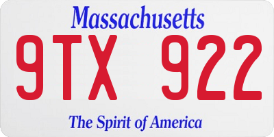 MA license plate 9TX922