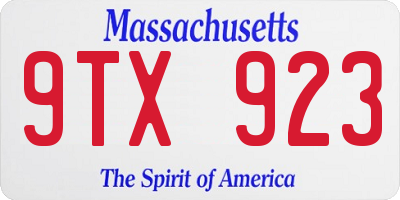 MA license plate 9TX923