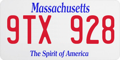 MA license plate 9TX928