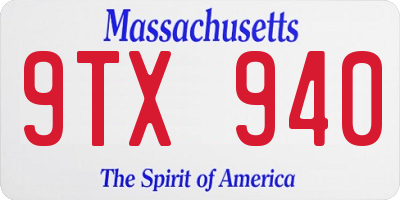 MA license plate 9TX940