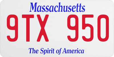 MA license plate 9TX950