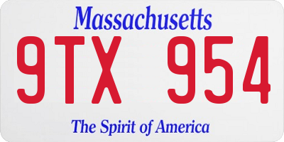 MA license plate 9TX954