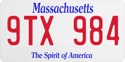 MA license plate 9TX984