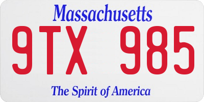 MA license plate 9TX985