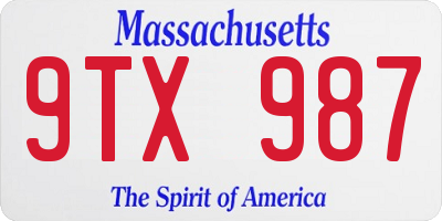 MA license plate 9TX987