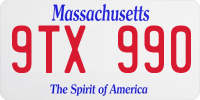 MA license plate 9TX990