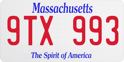 MA license plate 9TX993