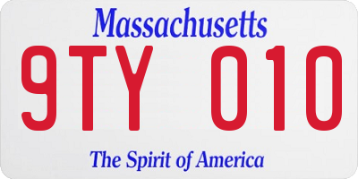 MA license plate 9TY010