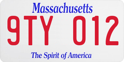 MA license plate 9TY012