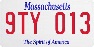 MA license plate 9TY013