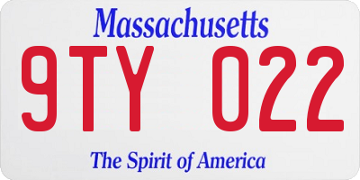 MA license plate 9TY022