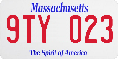 MA license plate 9TY023
