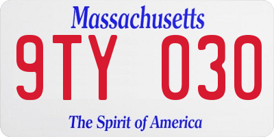 MA license plate 9TY030