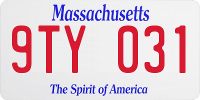 MA license plate 9TY031