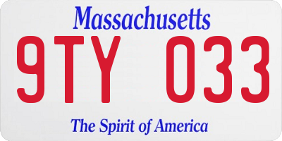 MA license plate 9TY033