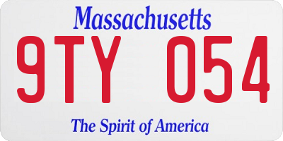 MA license plate 9TY054