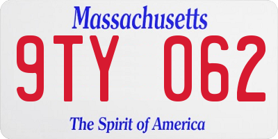 MA license plate 9TY062