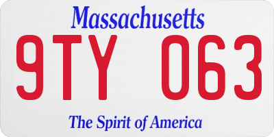 MA license plate 9TY063