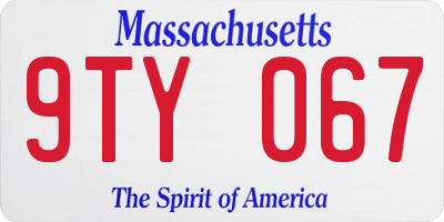 MA license plate 9TY067