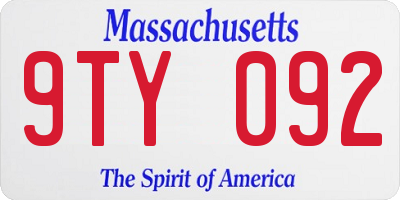 MA license plate 9TY092