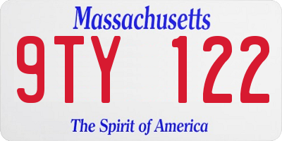 MA license plate 9TY122